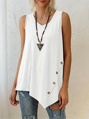 Button Decor Crew Neck Sleeveless Tank Top for Summer