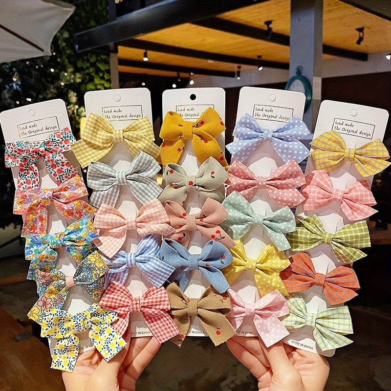 5-Piece Plaid Floral Polka Dot Hair Clips for Baby Girls