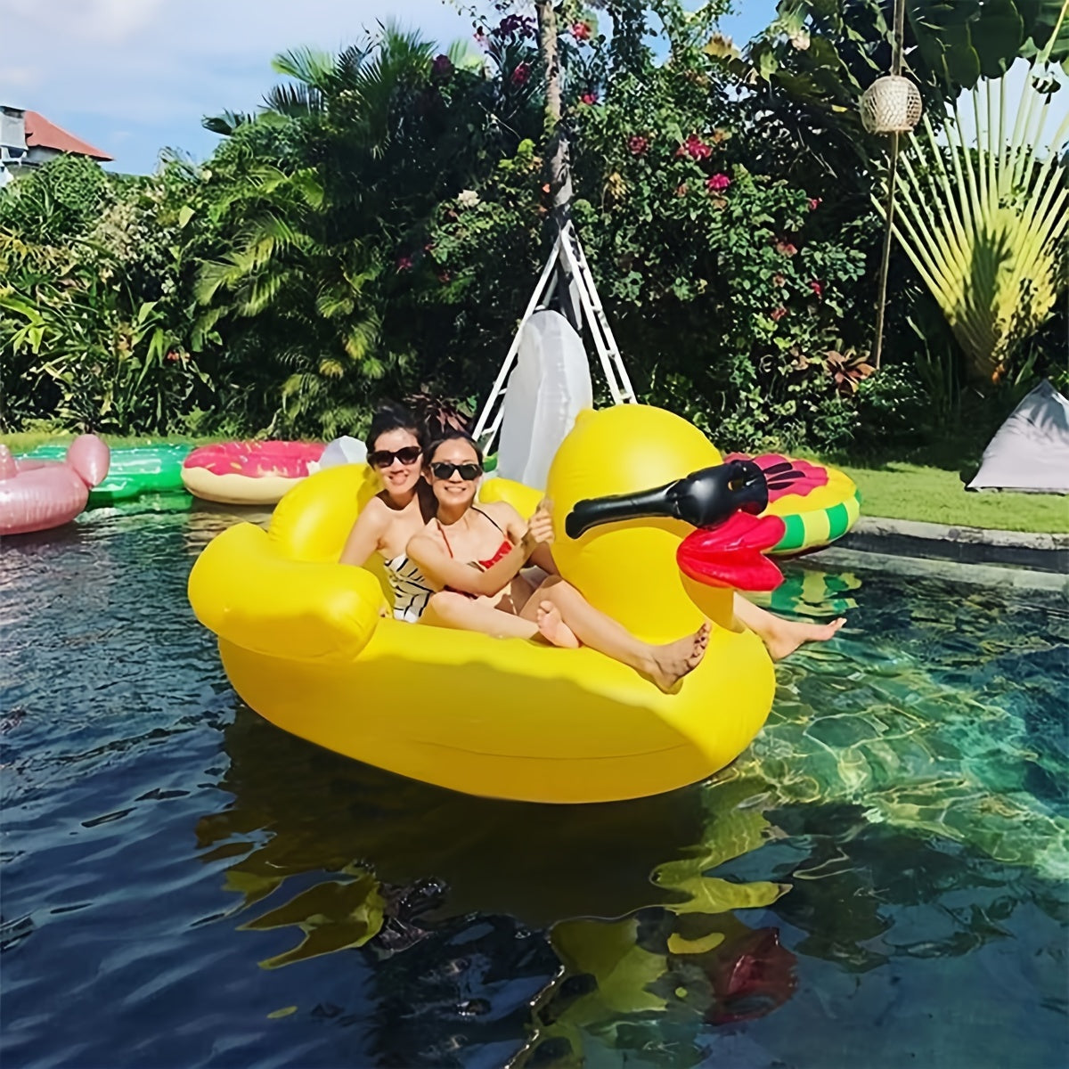 Large Yellow Duck Inflatable Water Toy with Beverage Holders