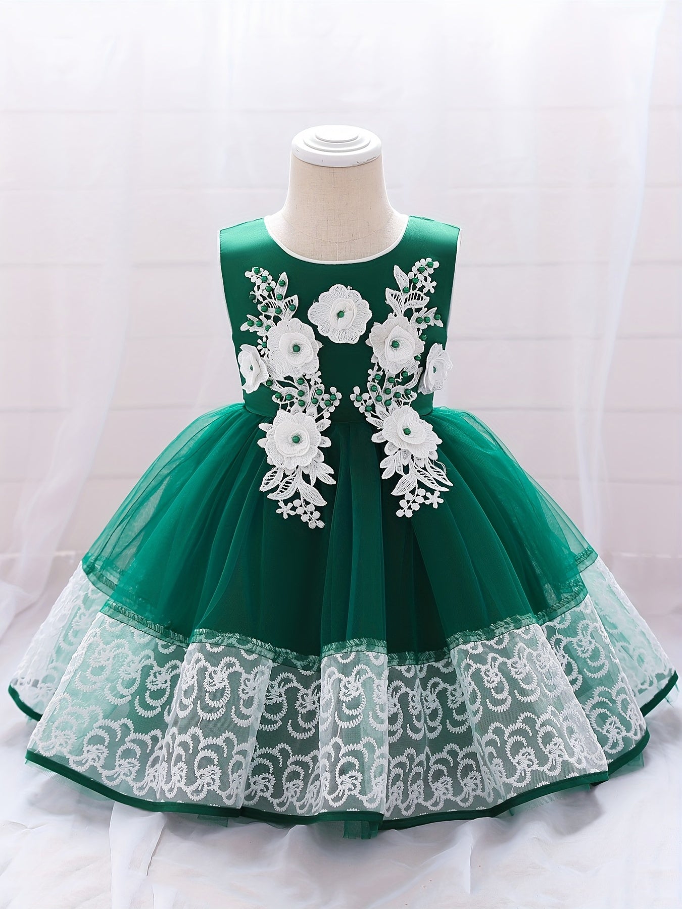 Baby Girls Appliques Sleeveless Lace Trim Princess Dress Clothes