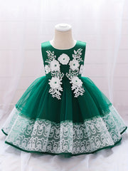 Baby Girls Appliques Sleeveless Lace Trim Princess Dress Clothes