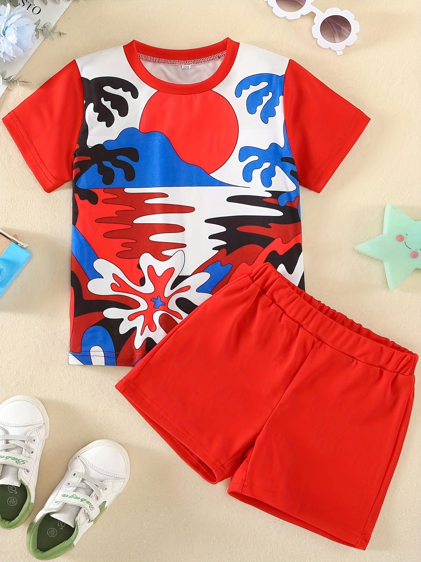 Sunset Pattern T shirt & Shorts Set for Boys Kids Summer Clothes