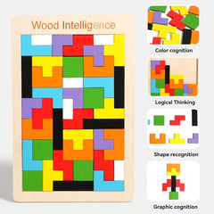 Wooden Blocks Puzzle Brain Teaser Toy 3D Building Blocks Game