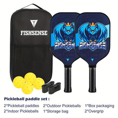 Carbon Fiber 25 Fiberglass Pickleball Paddle Set with 2 Paddles, 4 Balls