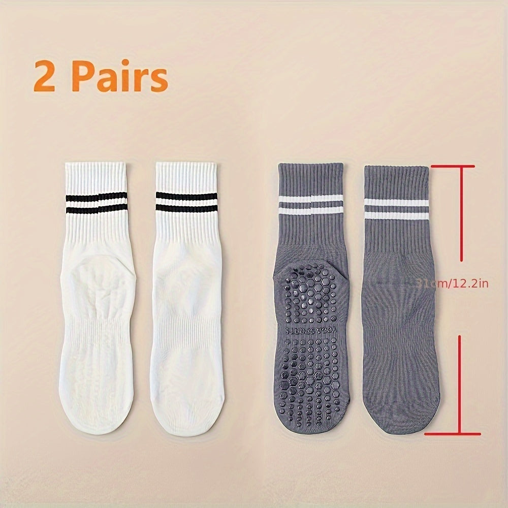 2Pairs Women's Non-Slip Yoga Socks Breathable Medium Tube Dance Training Socks