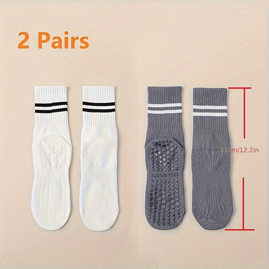 2Pairs Women's Non-Slip Yoga Socks Breathable Medium Tube Dance Training Socks