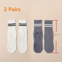 2Pairs Women's Non-Slip Yoga Socks Breathable Medium Tube Dance Training Socks
