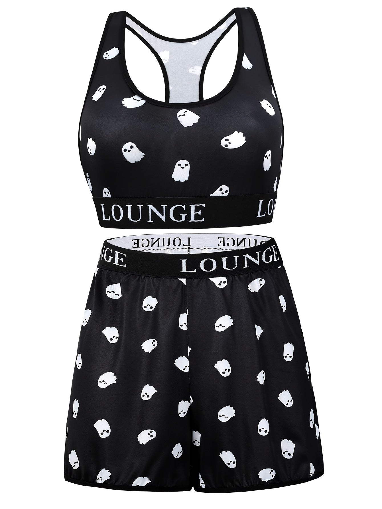 Women's Plus Ghost Print Bra & Shorts Two Piece Set
