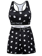 Women's Plus Ghost Print Bra & Shorts Two Piece Set