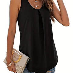 Ruched Tank Top Crew Neck Summer Sleeveless Top Women's Clothing