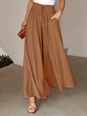 Solid Drawstring Culottes Wide Leg Pants Women's Clothing