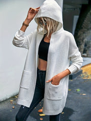 Letter & Heart Print Long Sleeve Hooded Cardigan With Pockets