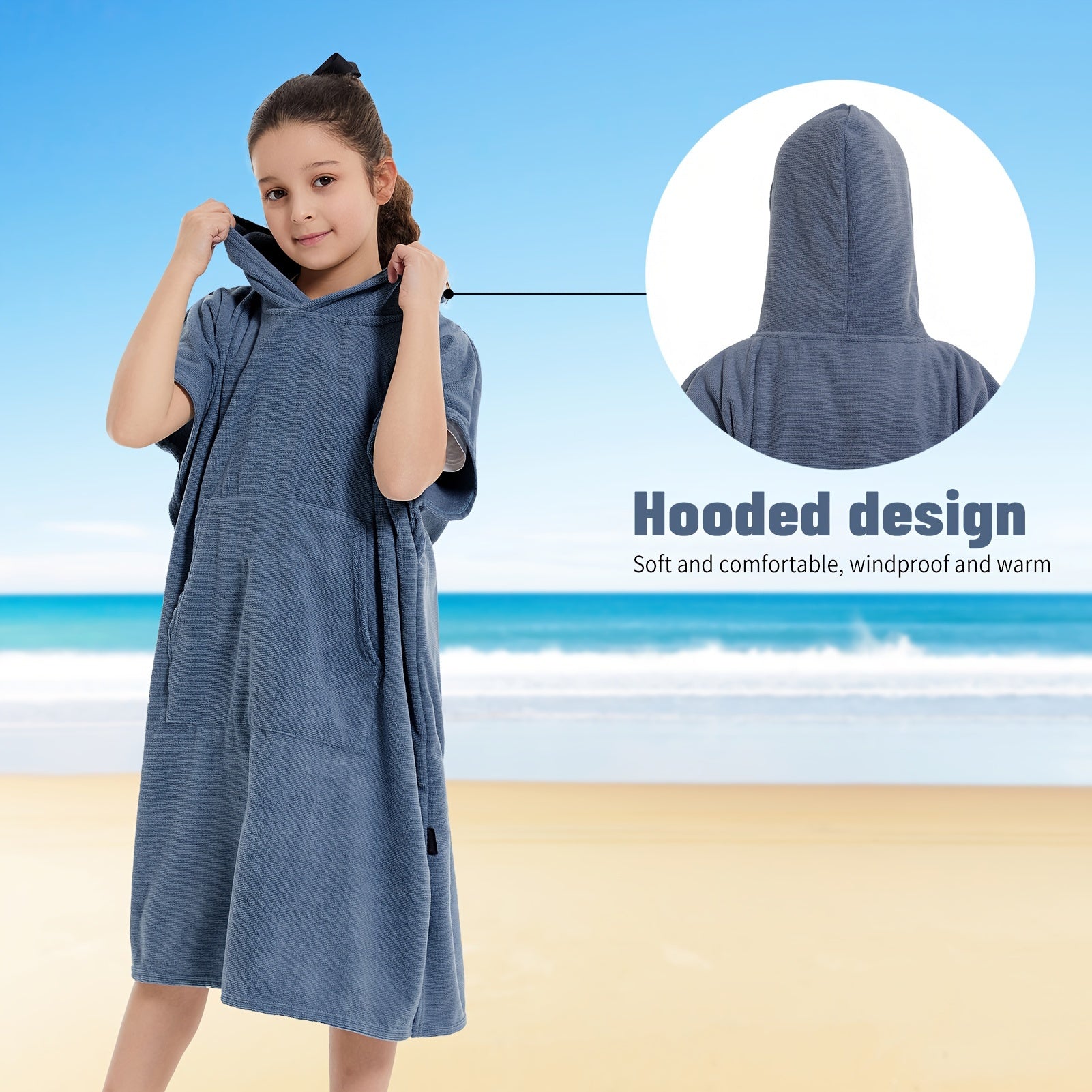 Kid's Changing Towel Robe Absorbent Quick Dry Surf Poncho Microfiber Bath Towels