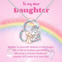 Girl & Unicorn Heart Pendant Necklace Holiday Gift