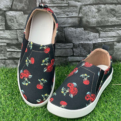 Rose Pattern Slip-On Flat Shoes Women's Casual Lightweight Shoes