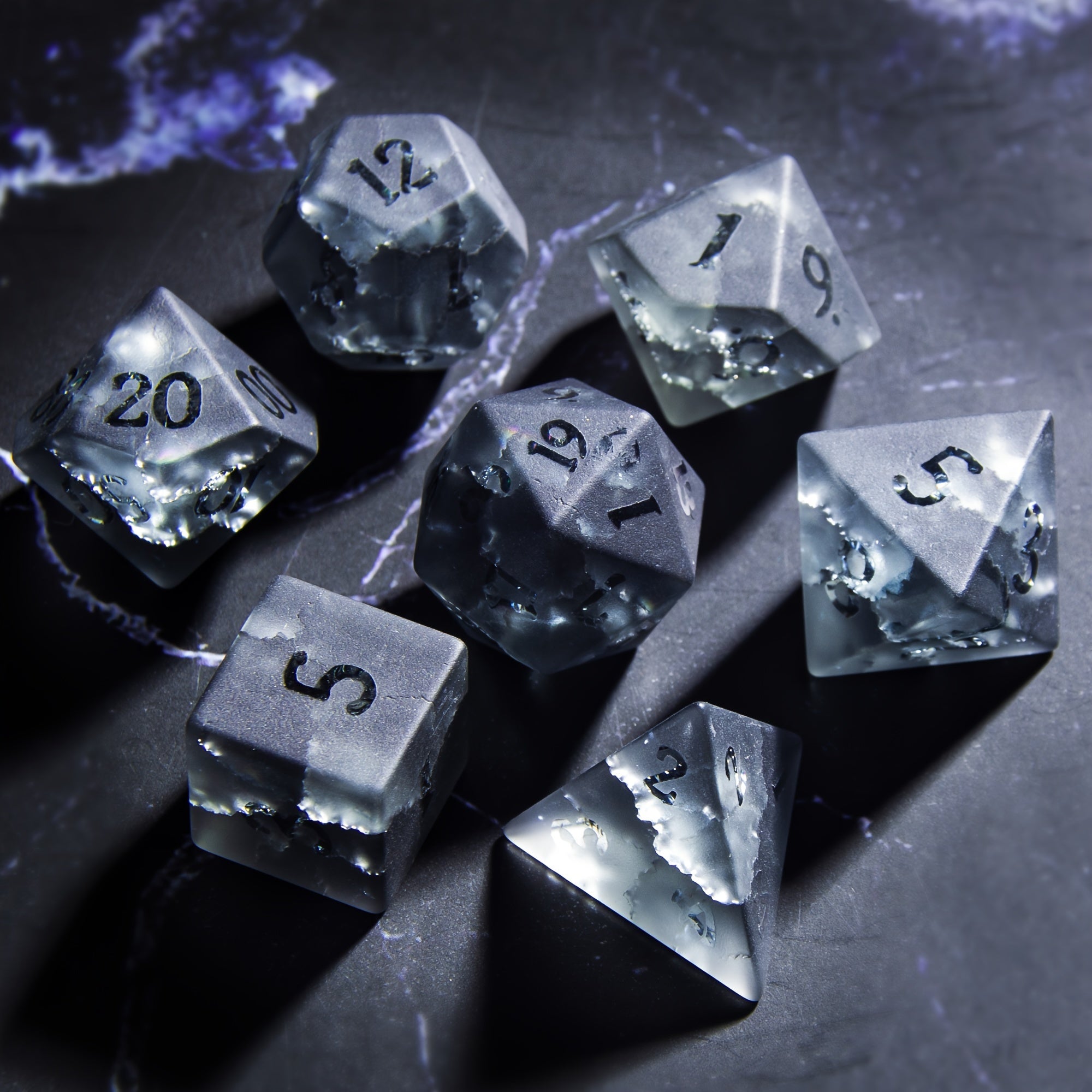 7pcs Matte Relief Gemstone Lightning Zircon Polyhedral Dices