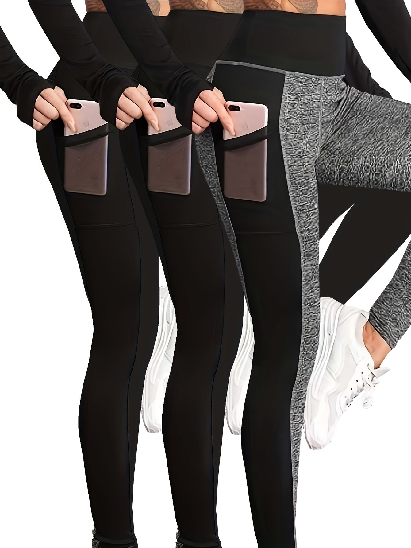 3 Pack Plus Size Sports Leggings Set Women's Plus Size Yoga Pants 3pcs Set
