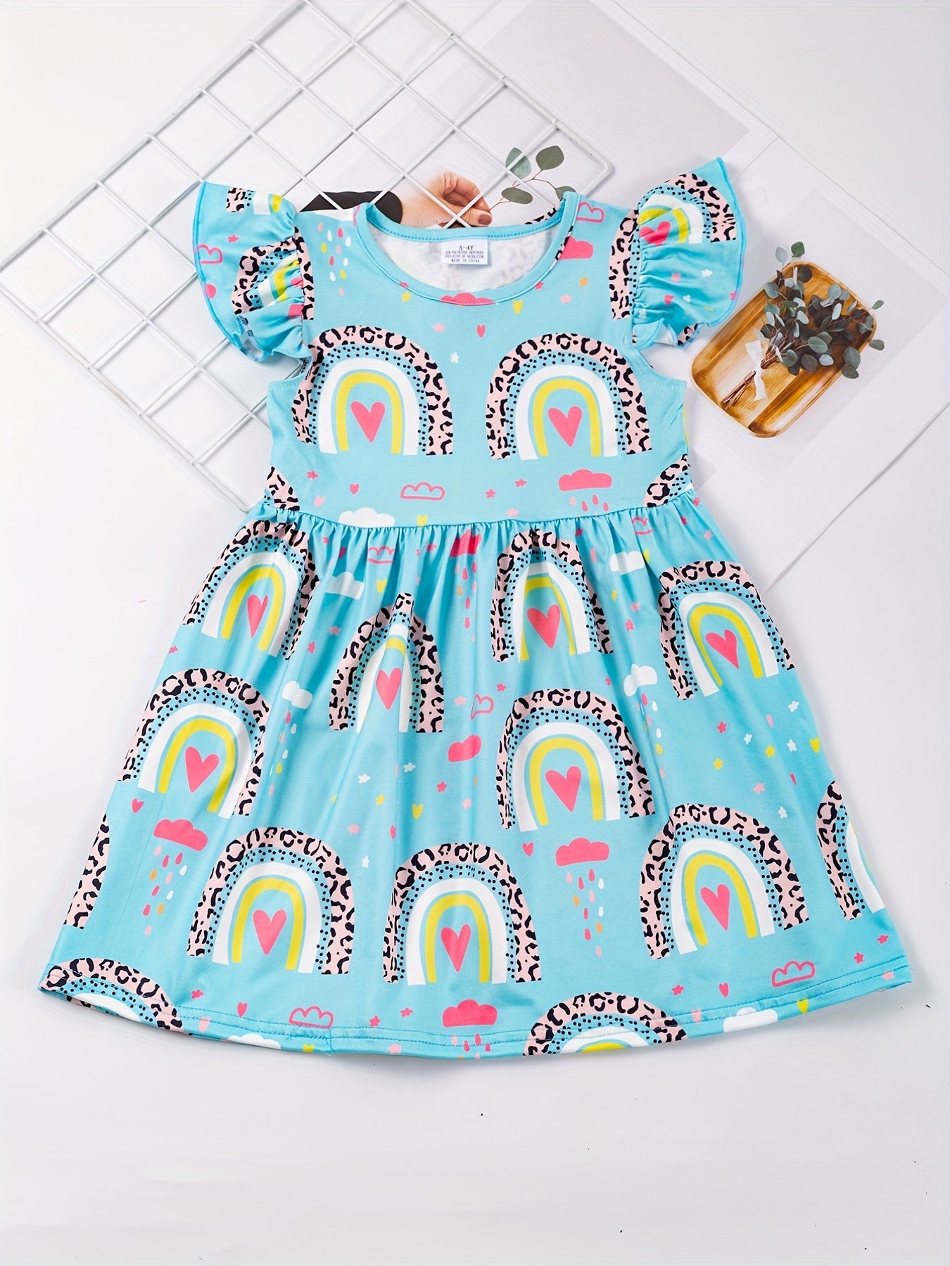 Girls Casual Rainbow Print Dress Summer Kids Clothes