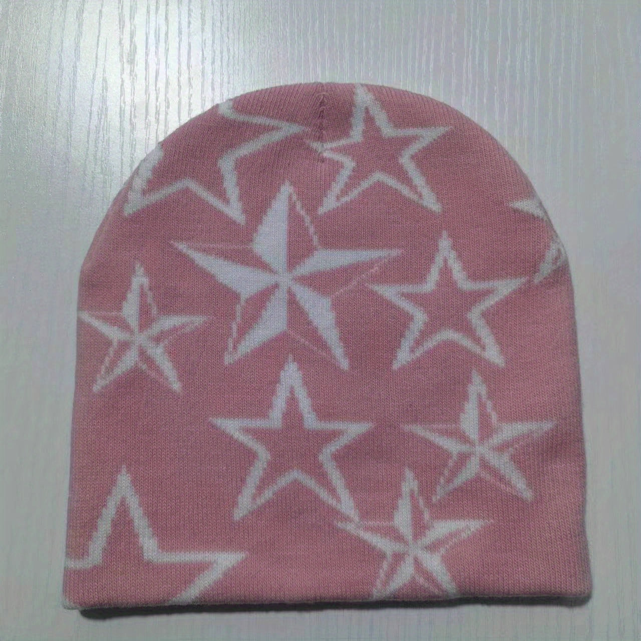 Y2K Beanie Wool Pullover Hat with Alphabet Stars Jacquard