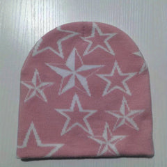 Y2K Beanie Wool Pullover Hat with Alphabet Stars Jacquard