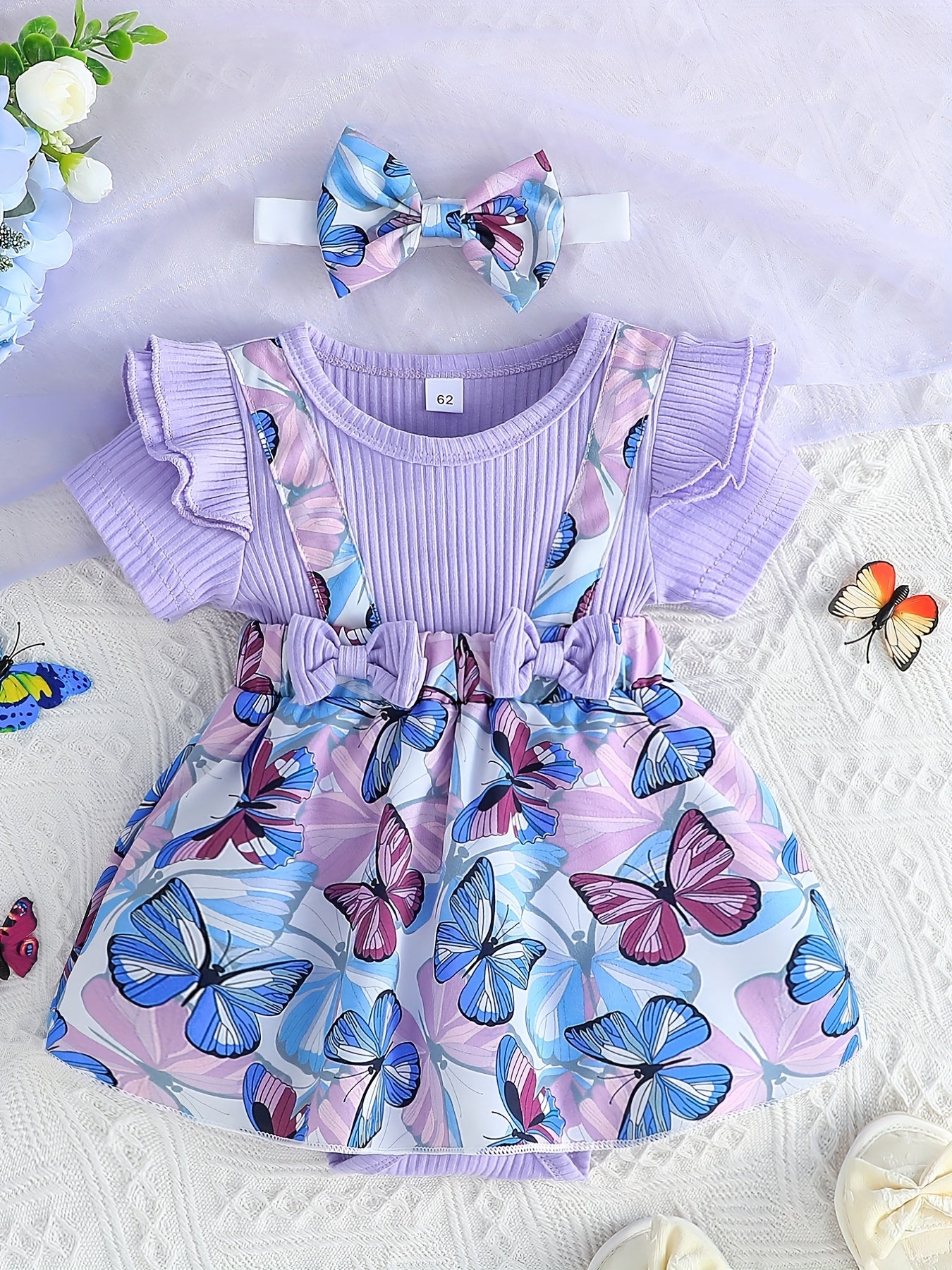 Baby Girls Floral Print Romper Dress Set