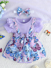 Baby Girls Floral Print Romper Dress Set