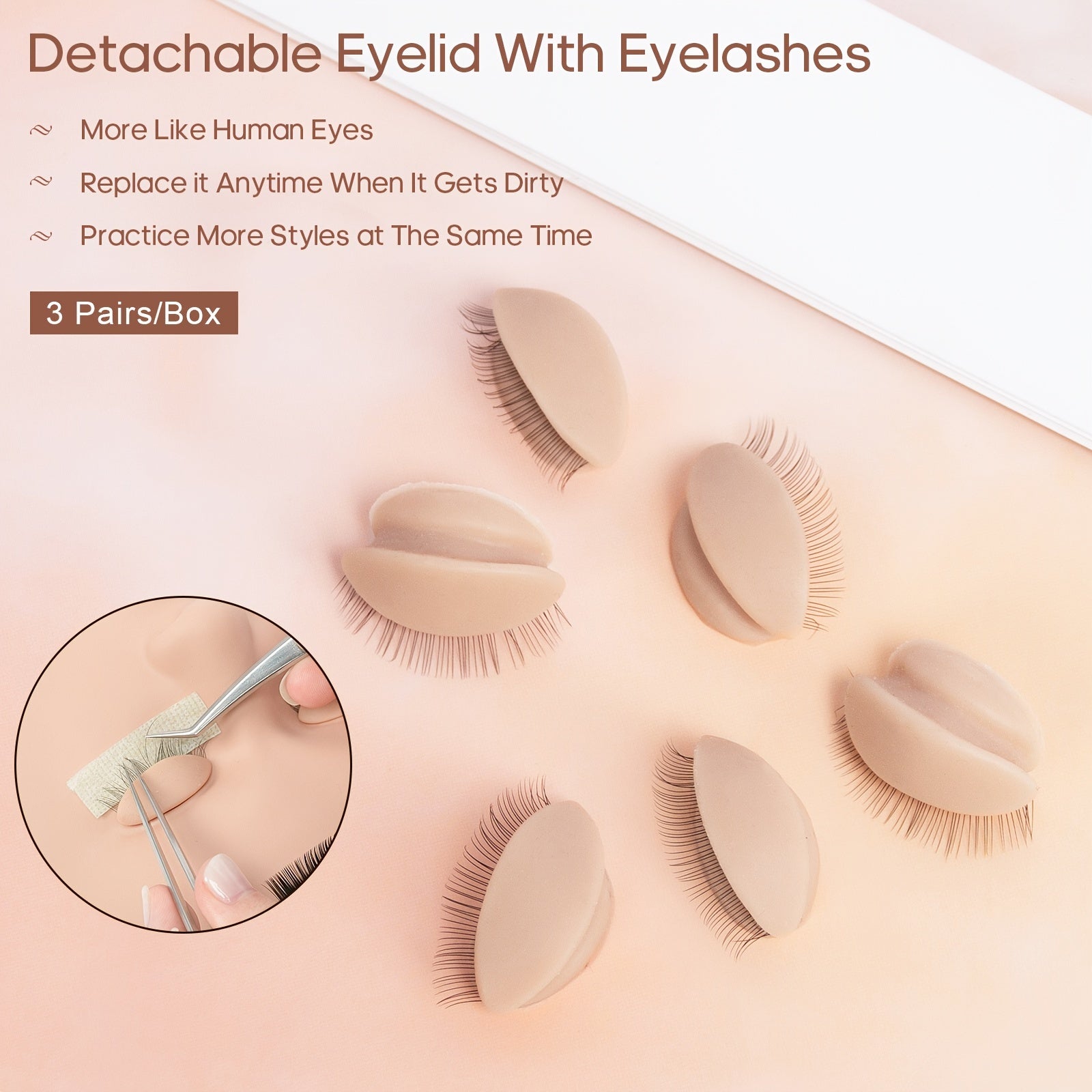 3 Pairs Silicone Eyelids for Mannequin Head with Lash Extension Training Pract