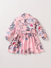Girls Floral Belted Long Sleeve Dress 0 3 Years