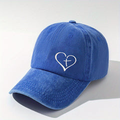 Heart Print Baseball Cap Washed Distressed Dad Hat
