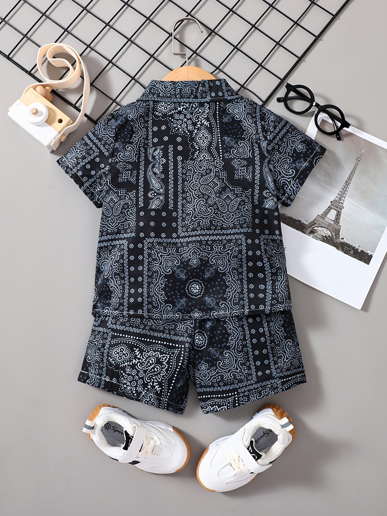 2pcs Toddler Boys Paisley Shirt & Shorts Set for Summer