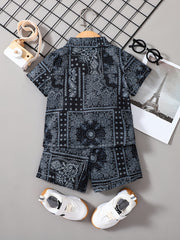 2pcs Toddler Boys Paisley Shirt & Shorts Set for Summer