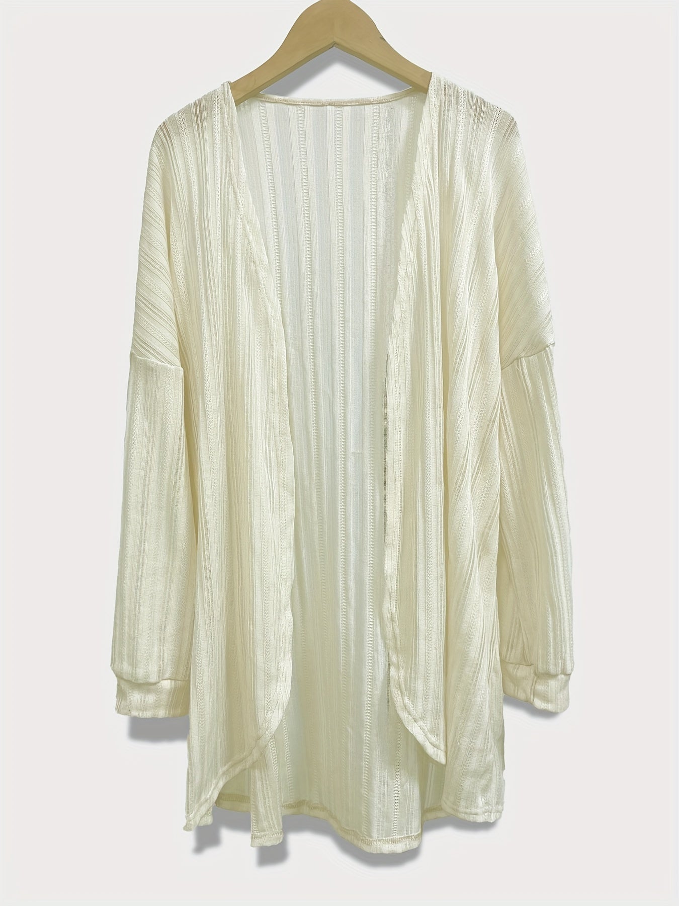 Solid Ribbed Long Sleeve Open Front Cardigan