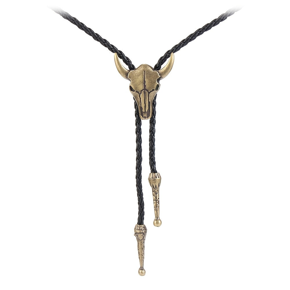 Vintage Leather Bolo Men's Tie Cow Skull Denim Tie