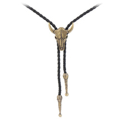 Vintage Leather Bolo Men's Tie Cow Skull Denim Tie