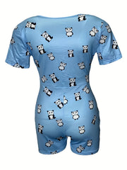Panda Print Lounge Bodysuit Short Sleeve Romper