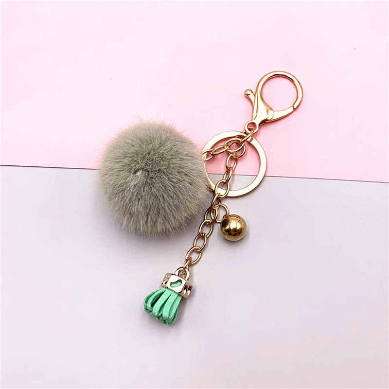 Funny Plush Ball Keychain with Bowknot Tassel Fruit Snap Hook