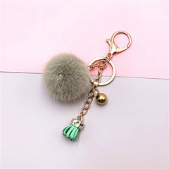 Funny Plush Ball Keychain with Bowknot Tassel Fruit Snap Hook