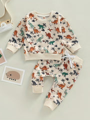 Baby Boys Dino Outfit Long Sleeve Top Pants 2pcs Set