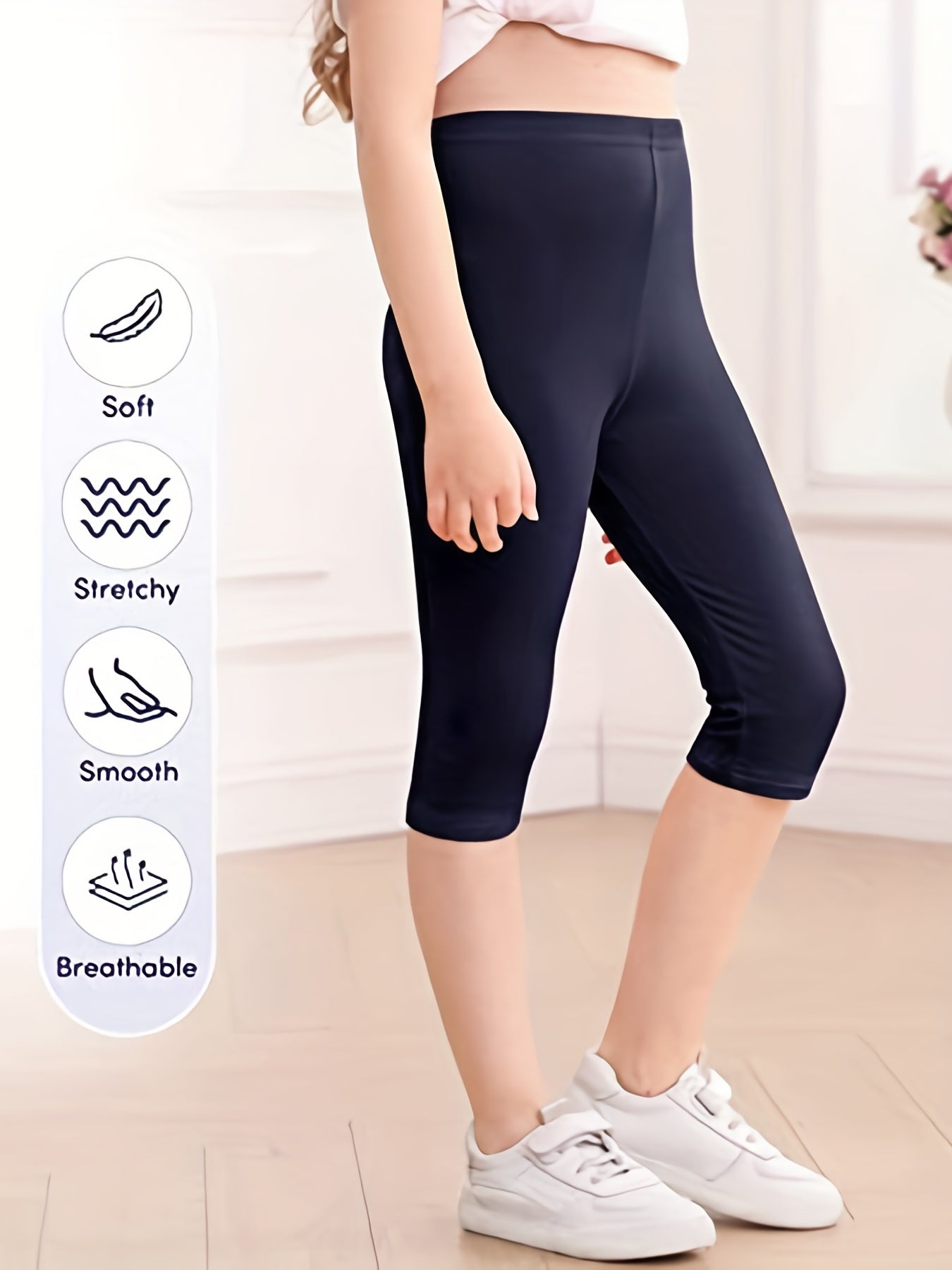 4pcs Little Girl's Cropped Leggings Modal Thin Sports Pants
