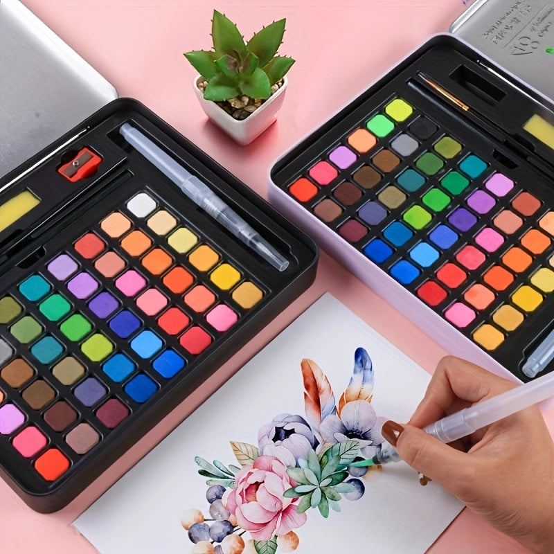 48 Colors Watercolor Paint Set in Pink Iron Box for Adults Beginners Kids