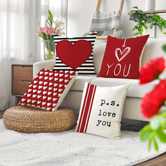 Set of 4 Linen Printed Throw Pillow Covers