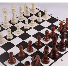 32pcs 4" Solid Wood Chess Pieces Leather Chessboard Set
