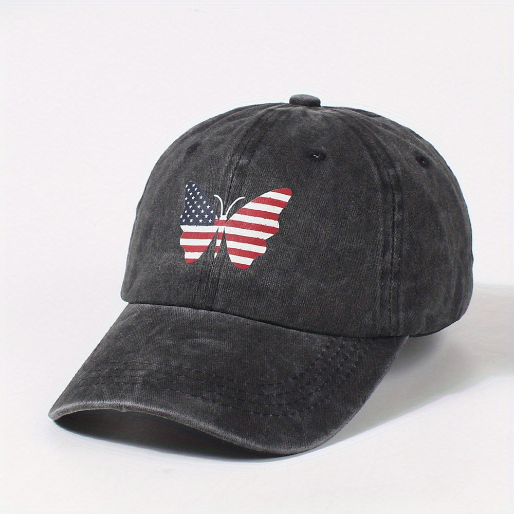 Independence Butterfly Baseball Cap Flag Patriotic Distressed Dad Hat