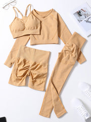 4 Pc Ribbed Seamless Crop Tank High Waist Yoga Leggings Set