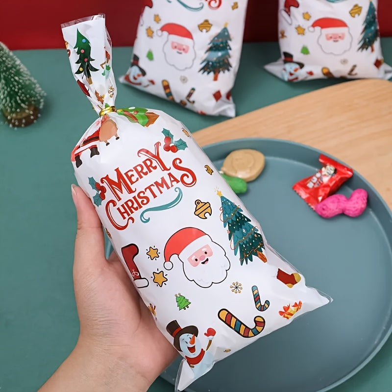 50pcs Cartoon Christmas Theme Transparent Candy Packaging Bags