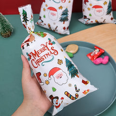 50pcs Cartoon Christmas Theme Transparent Candy Packaging Bags