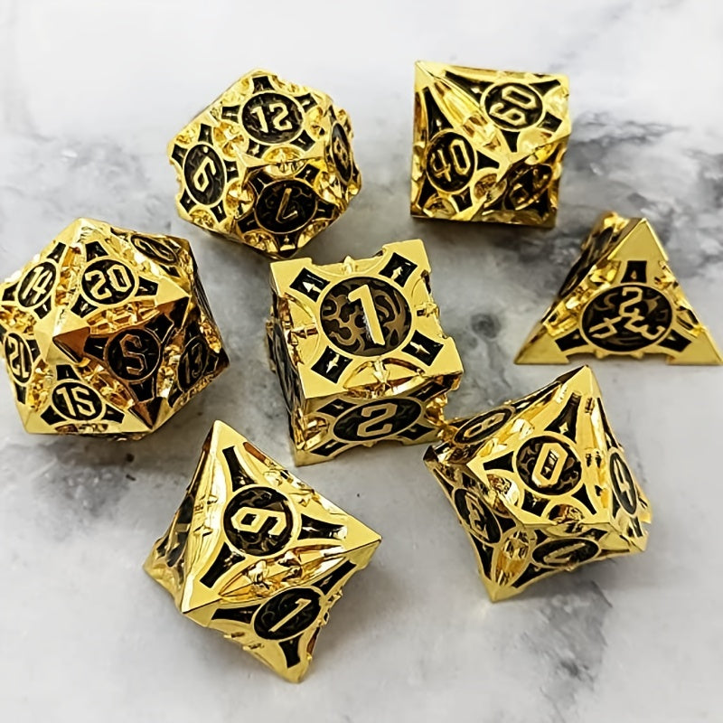 Metal Dice Set 7 Die Polyhedral Gift Box Golden Number