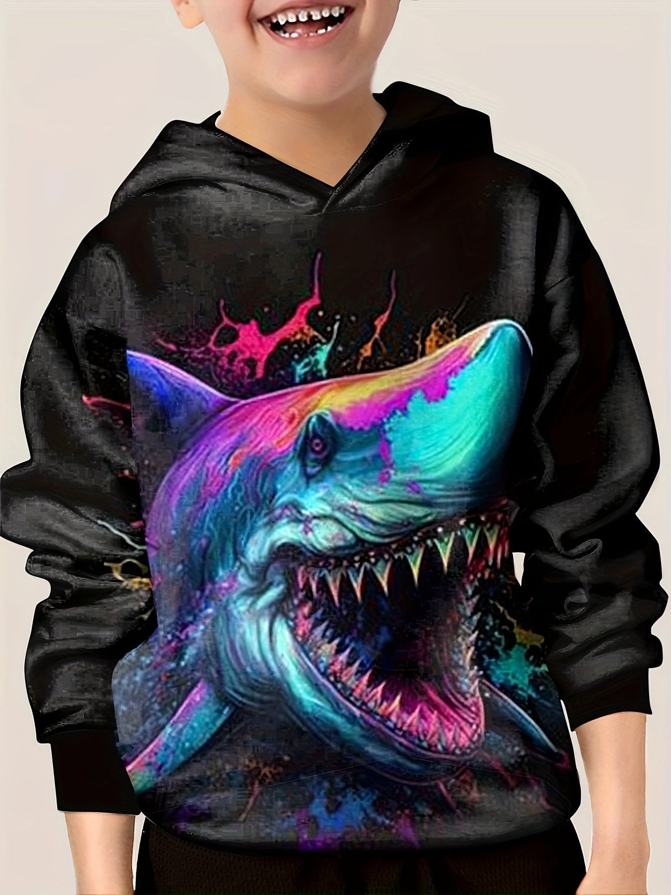 Dino Shark Graphic Hoodie for Boys - Casual Stretch Pullover