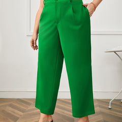 Plus Size Button Front Straight Leg Trousers