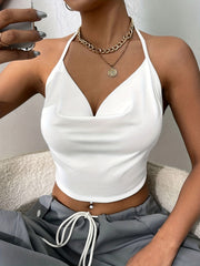 Y2K Cowl Neck Crop Halter Top Backless Sexy Summer Clothing